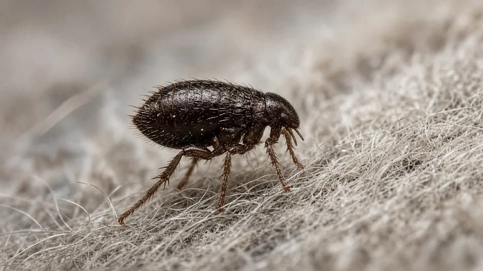 Puce sur un tissu clair.